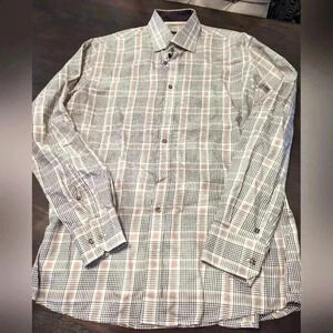 Men's Pure Brown & Blue Dress Shirt Button Down - size L excellent condition